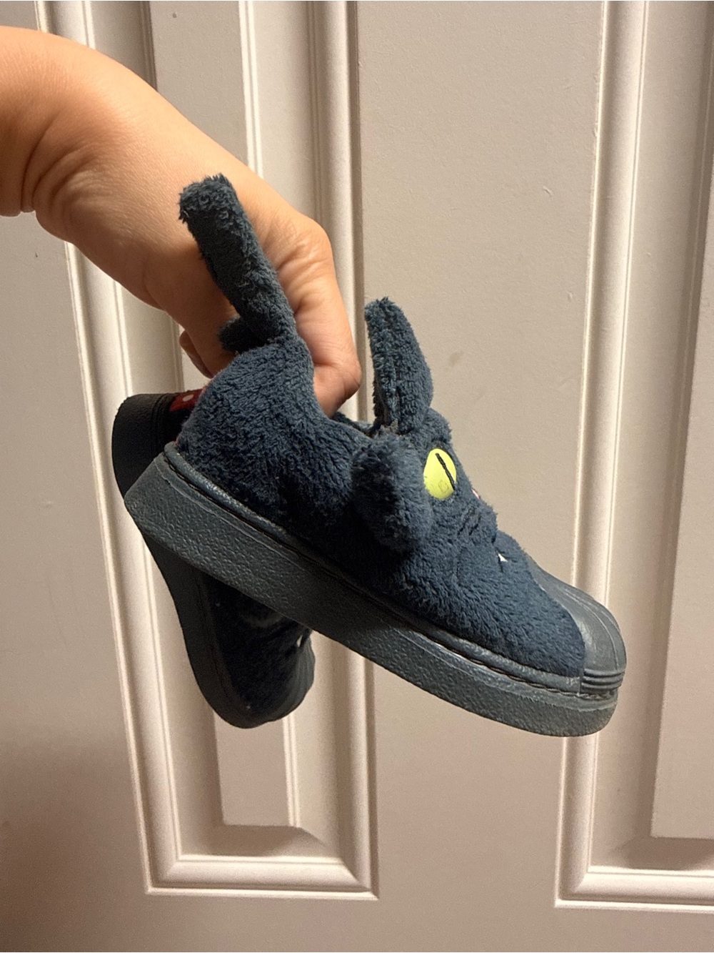 adidas Originals Kids Navy Plush Bunny Slip-On Sneakers with Yellow Eye